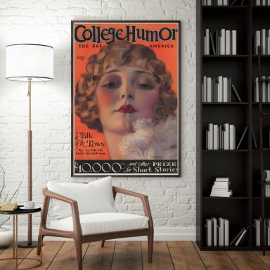 Vintage College Humor poster featuring a woman's face and elegant hairstyle.