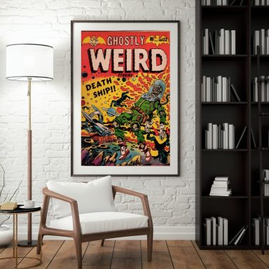 Vintage poster titled "Creepy Weird" featuring colorful, chaotic comic-style illustrations.